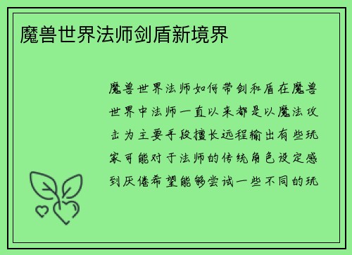 魔兽世界法师剑盾新境界